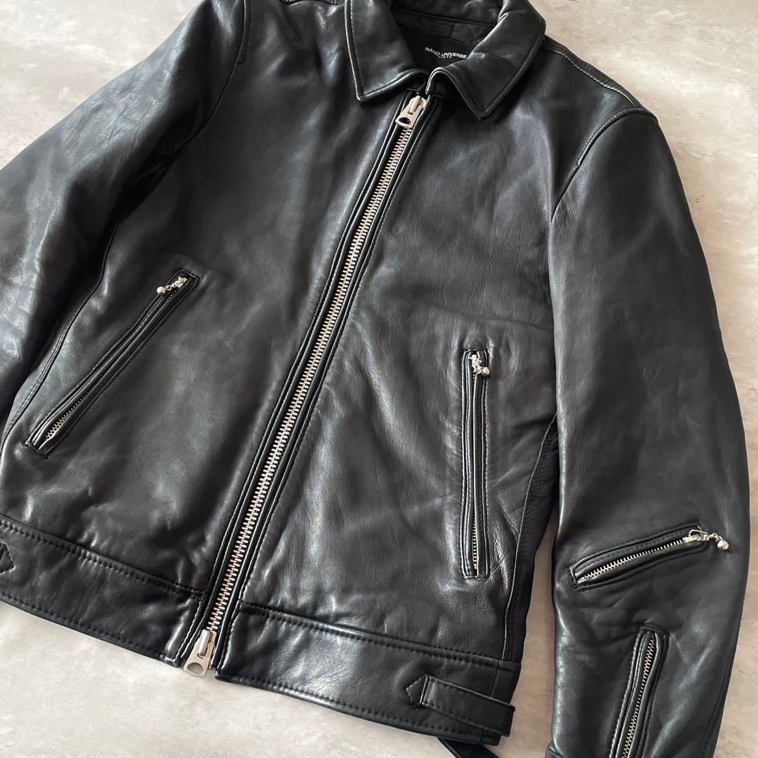 コ*ン様 国内正規品★ナノユニバース シープスキンレザー シングルライダースジャ