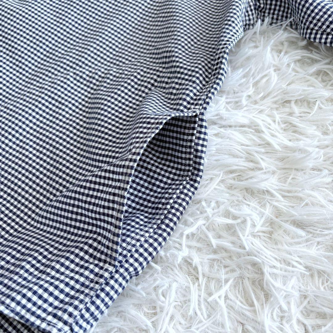 極美品 ダントン プルオーバー 長袖シャツ 丸襟 ギンガムチェック ネイビー×白