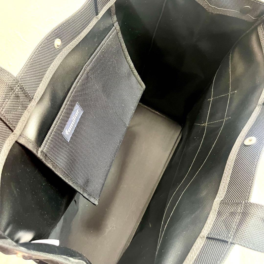 ファミリア 美品 お受験バッグ トートバッグ ブラック　ナイロン リボン