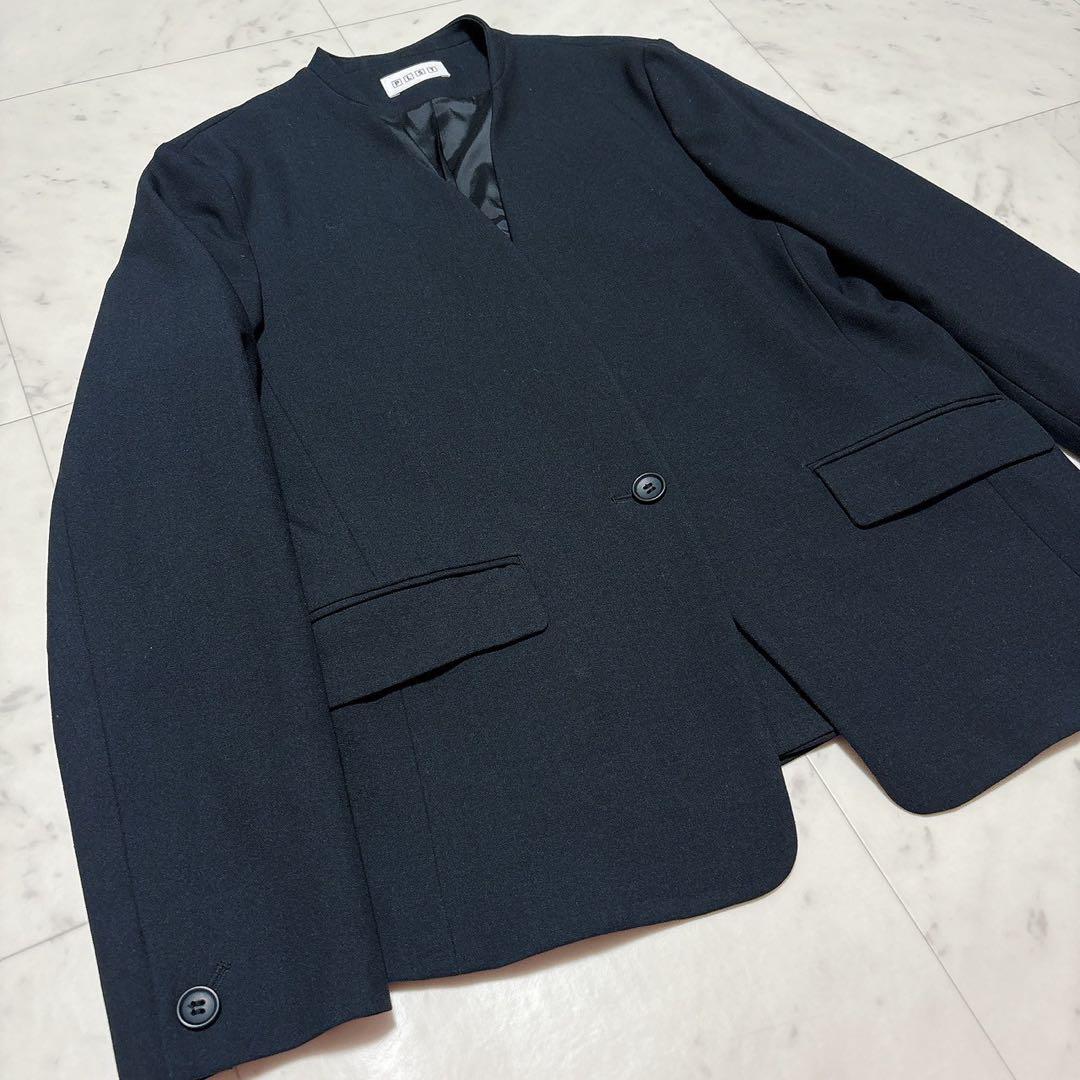 《美品》PLST パンツスーツセットアップ ノーカラー ブラック L パンツ新品