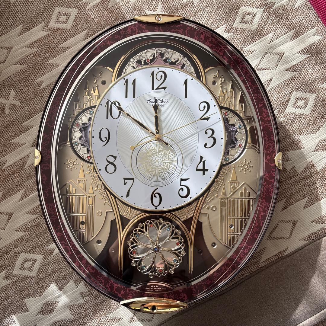 リズム 掛け時計 からくり スモールワールド メロディ 茶 (木目)