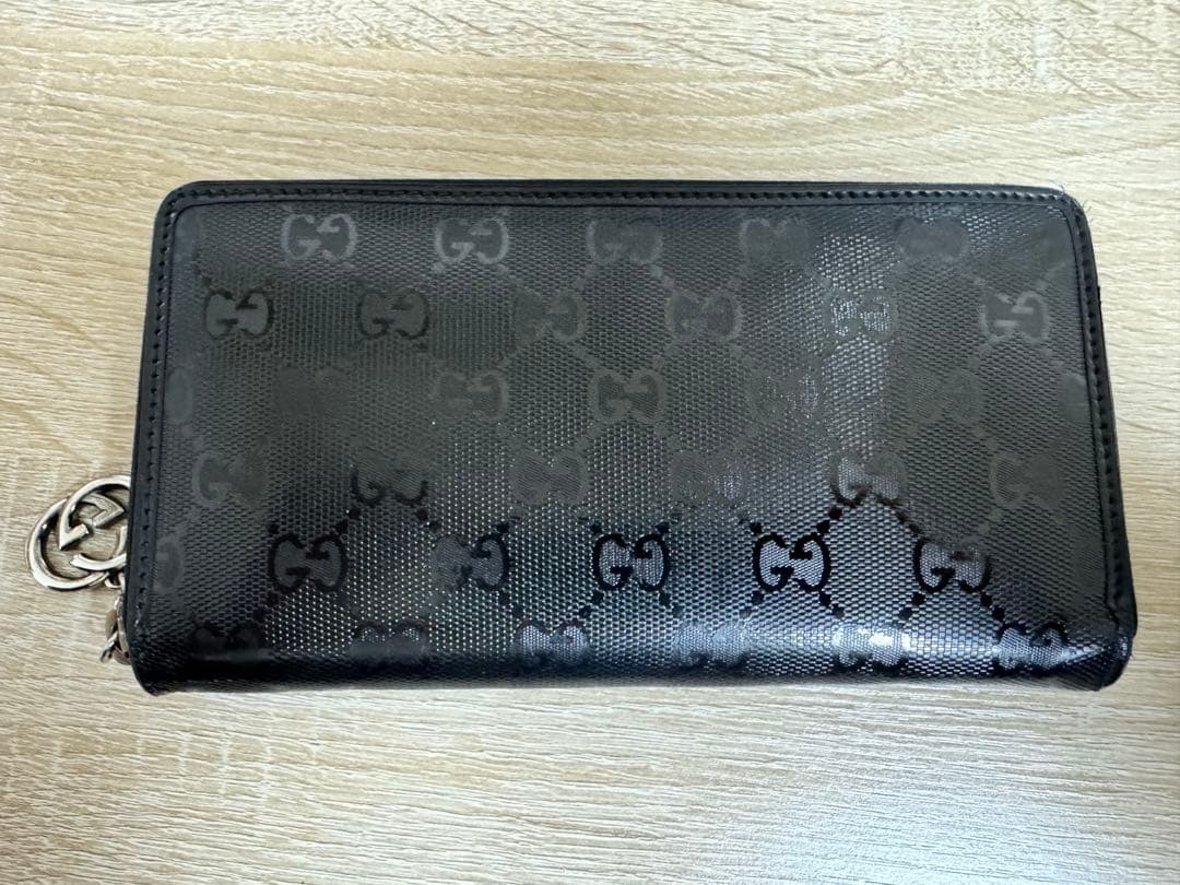 SyouGUCCI グッチ ラウンドファスナー 長財布 レザー ブラッ