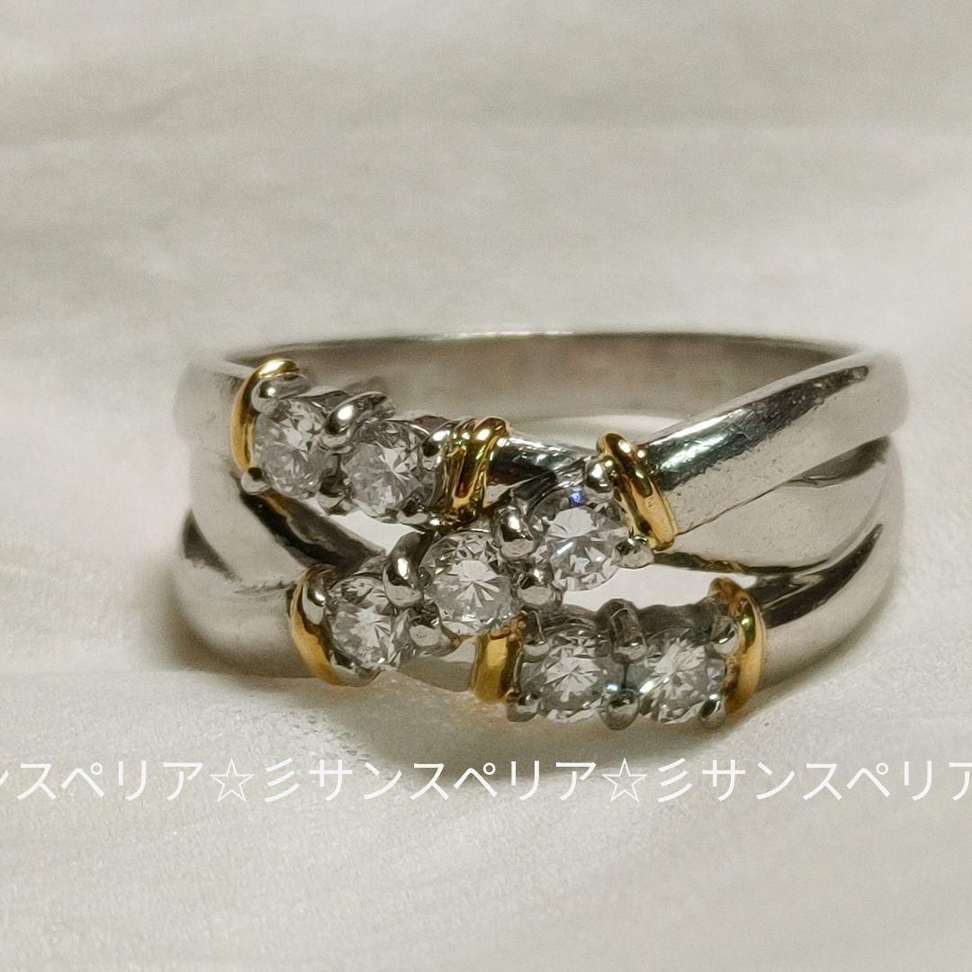 Pt900&K18 ダイヤモンド0.50ctクロスラインリング7.10g