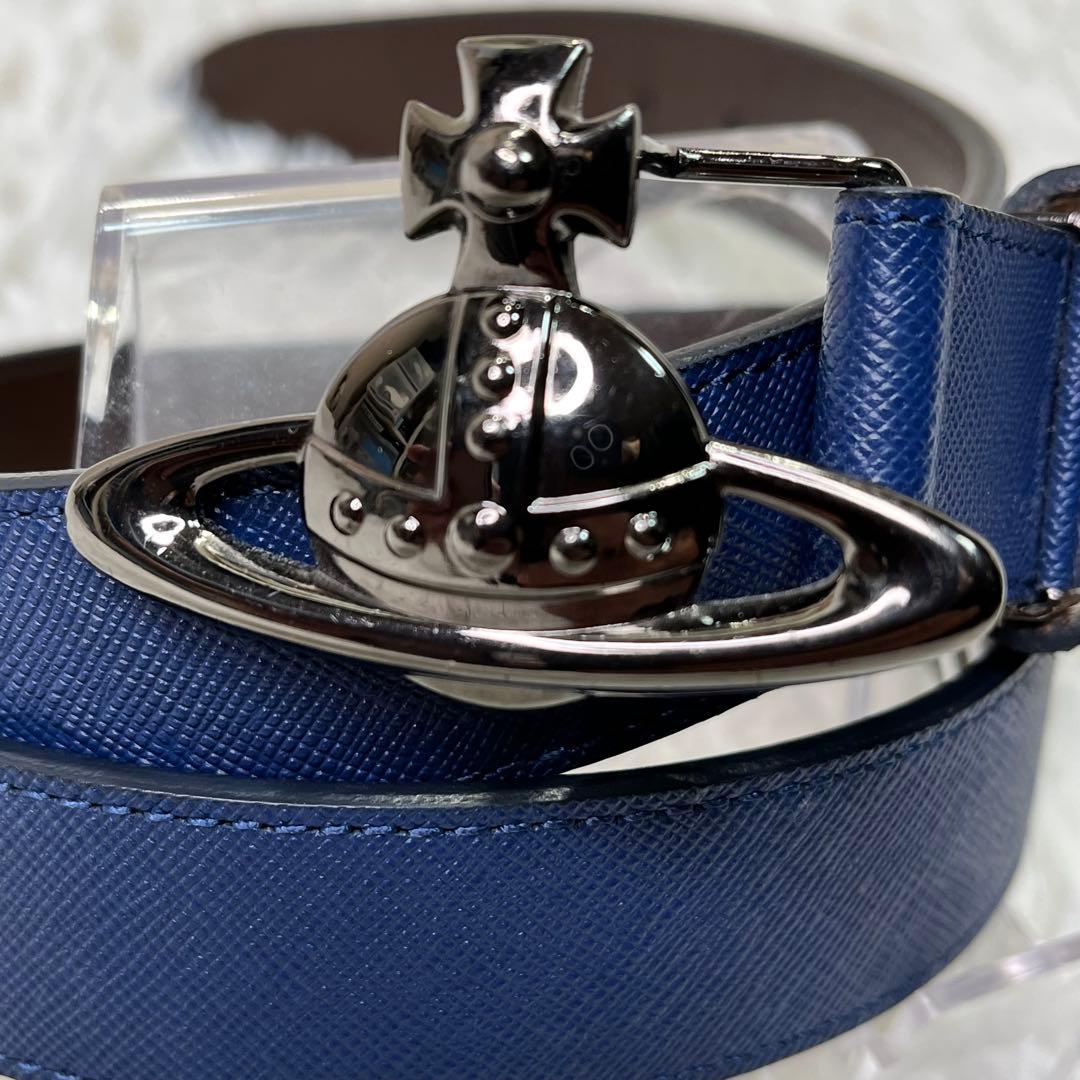 美品✨ヴィヴィアンウエストウッド　オーブロゴ　ベルト　レザー　ネイビー