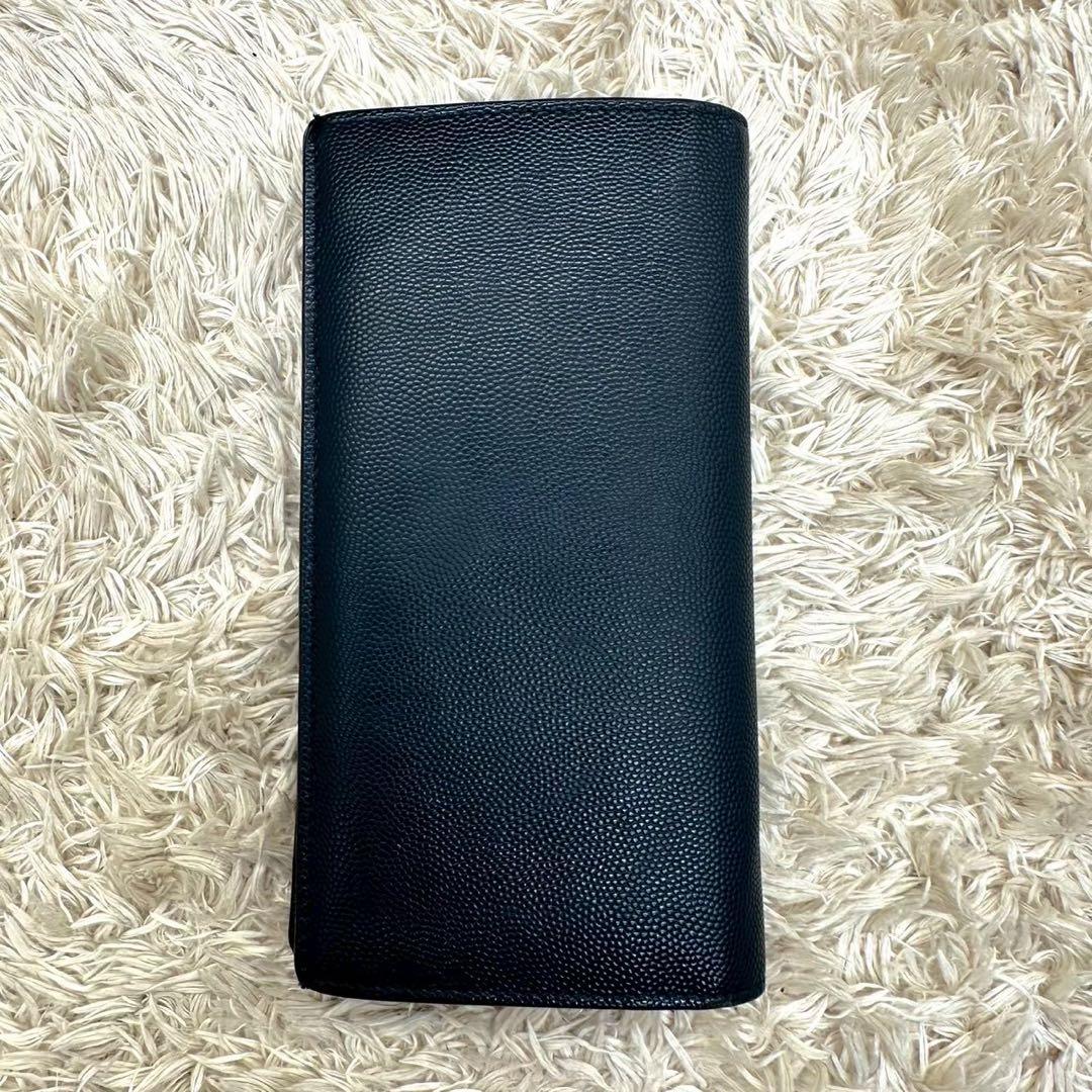 【美品】サンローラン 長財布 二つ折り財布 ブラック キャビアスキン メンズ