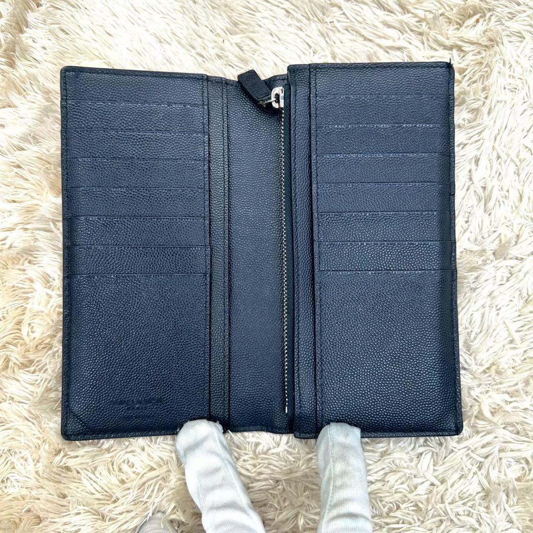 【美品】サンローラン 長財布 二つ折り財布 ブラック キャビアスキン メンズ