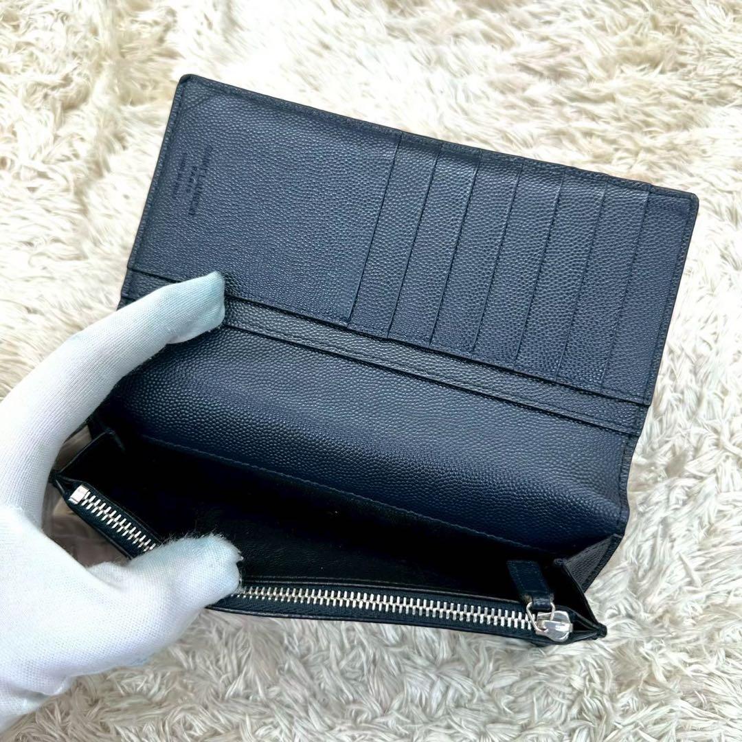 【美品】サンローラン 長財布 二つ折り財布 ブラック キャビアスキン メンズ