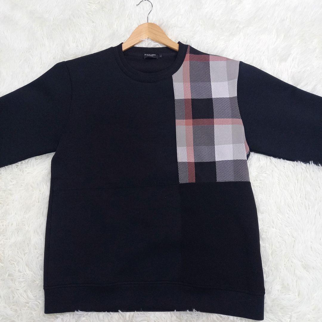 現行✨ブラックレーベルクレストブリッジ チェックニットドッキングスウェットシャツ
