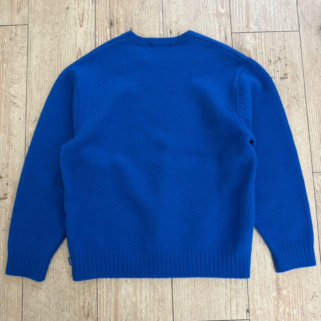 Supreme 刺繍ロゴ　ウール混素材　青　Mサイズ　ニット　セーター