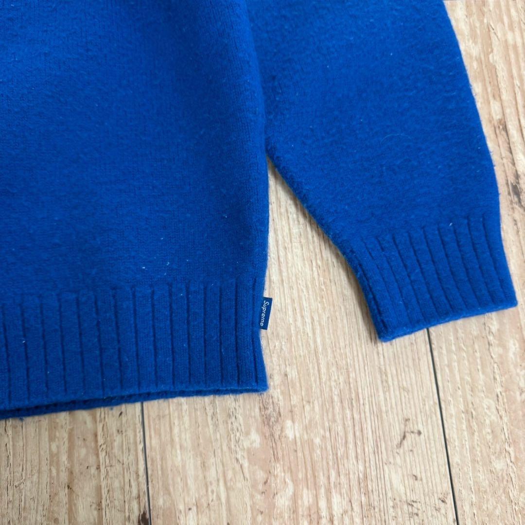 Supreme 刺繍ロゴ　ウール混素材　青　Mサイズ　ニット　セーター