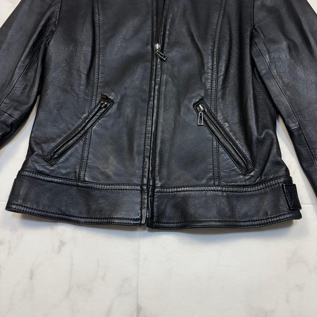 iCB シングル ライダース ジャケット　羊革 9 黒　スタンドカラー