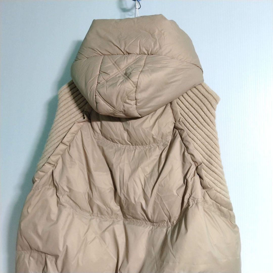 ニットドッキングダウンベスト フード ダウンベスト ベージュ フード付き