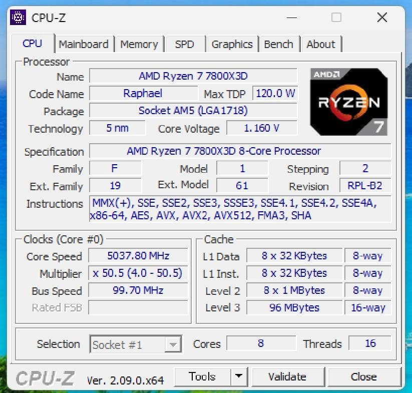 CPU AMD Ryzen 7 7800X3D プロセッサー中古