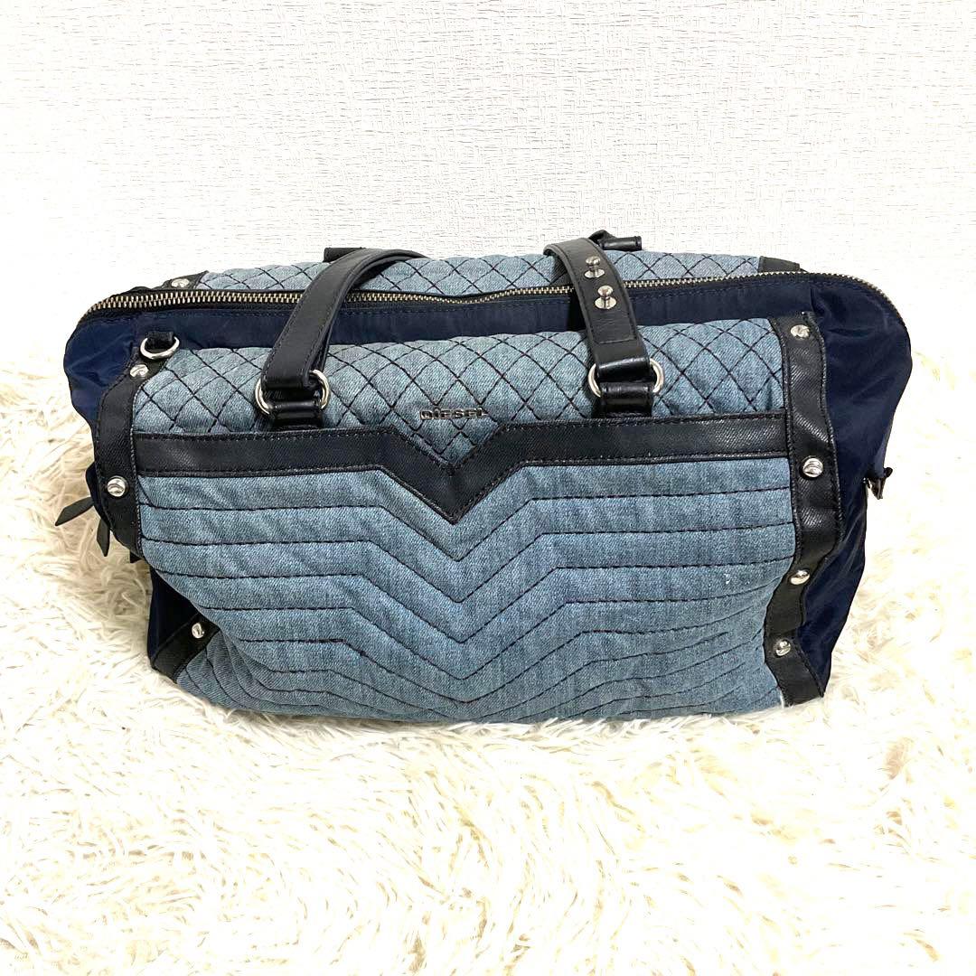 ♯318 DIESEL ディーゼル ボストンバッグハンドバッグデニム生地 レザー