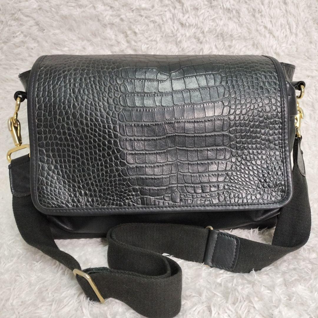オロビアンコ クロコ型押し レザー ショルダーバッグ ブラック y2k 希少