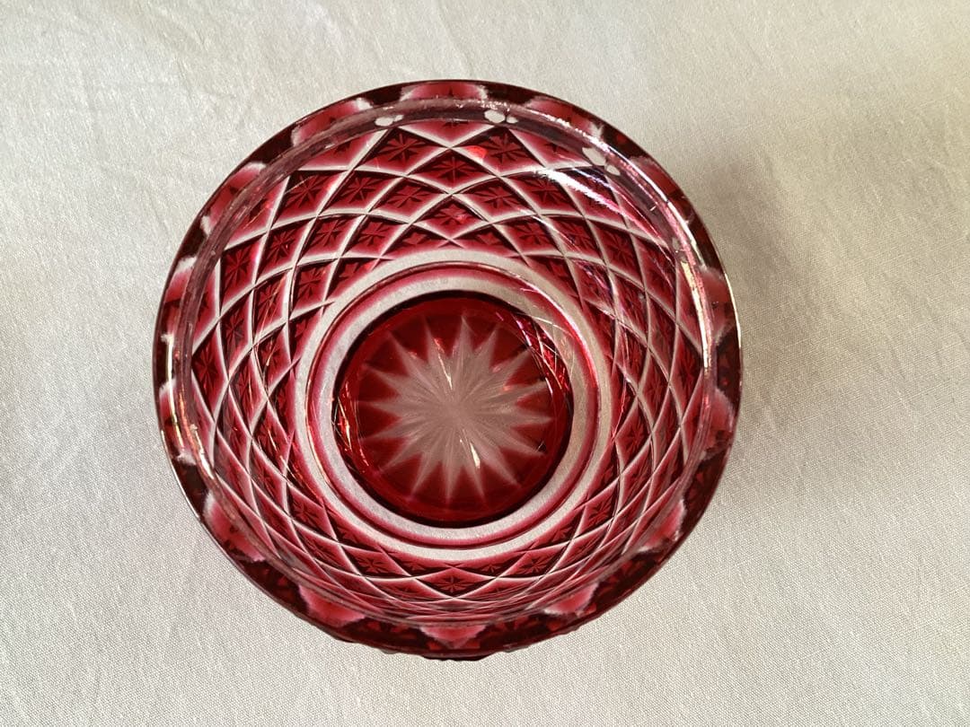 薩摩切子　猪口　金赤　薩摩ガラス工芸　刻印あり