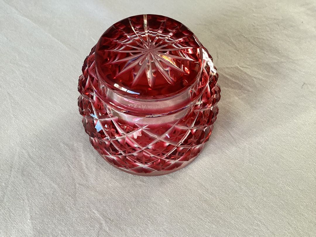 薩摩切子　猪口　金赤　薩摩ガラス工芸　刻印あり