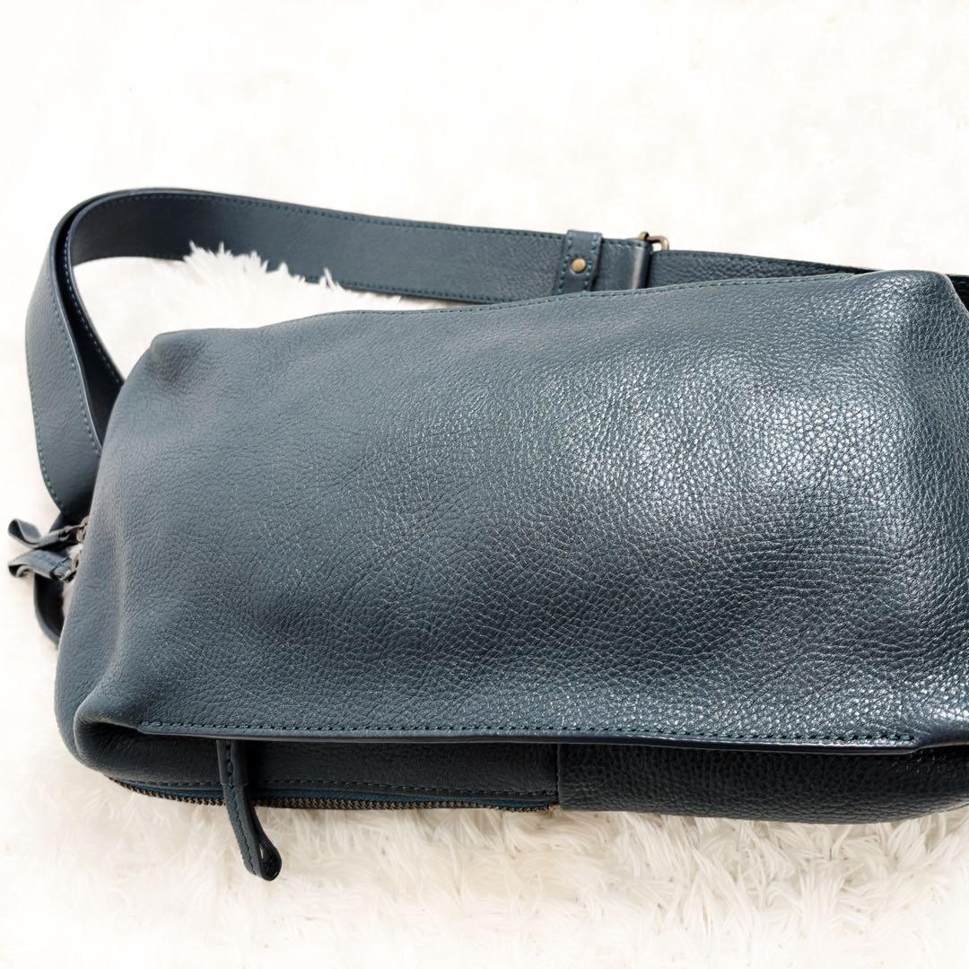 マザーハウス カゼマトウ ボディバッグ レザー ネイビーグリーン