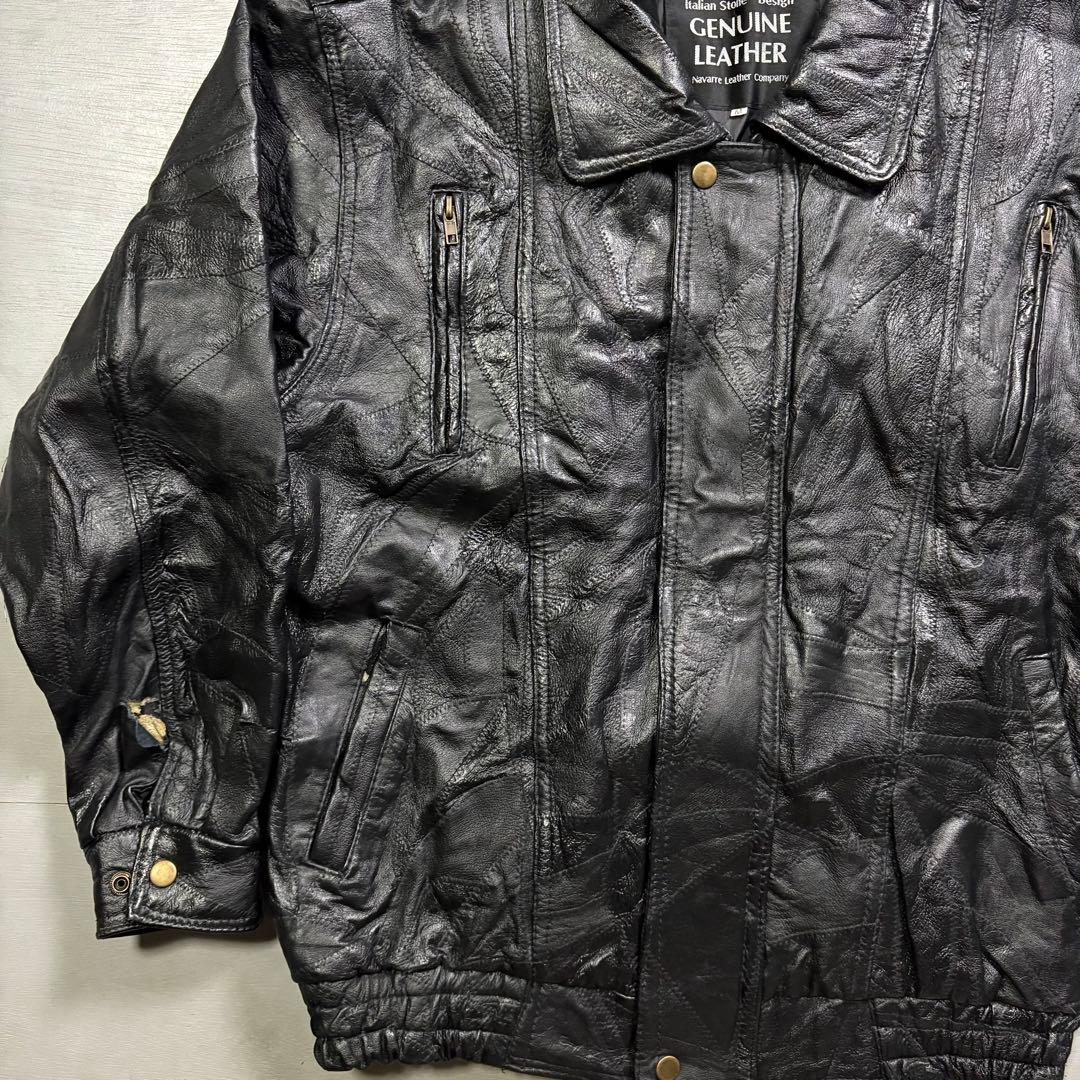 vintage A-2 レザージャケット　本革オールレザー　パッチワーク　黒　M