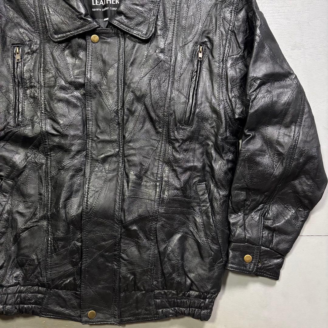 vintage A-2 レザージャケット　本革オールレザー　パッチワーク　黒　M