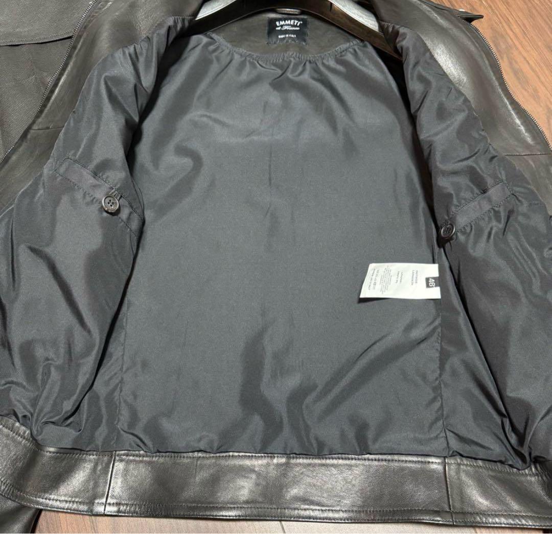 期間限定価格美品EMMETI JURIラムレザーシングルライダースジャケット46