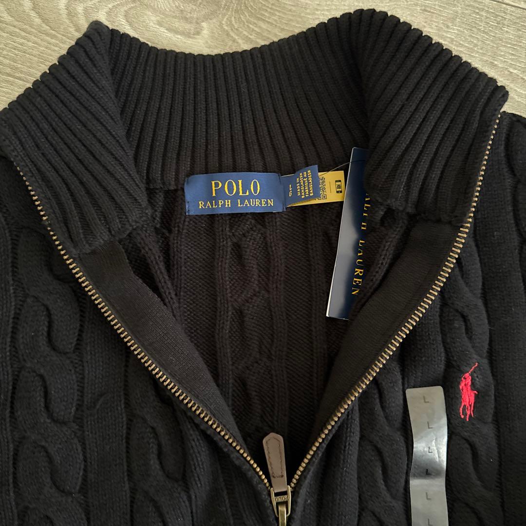 ❤︎SALE ❤︎ L 黒POLO RALPH LAURENケーブルハーフジップ