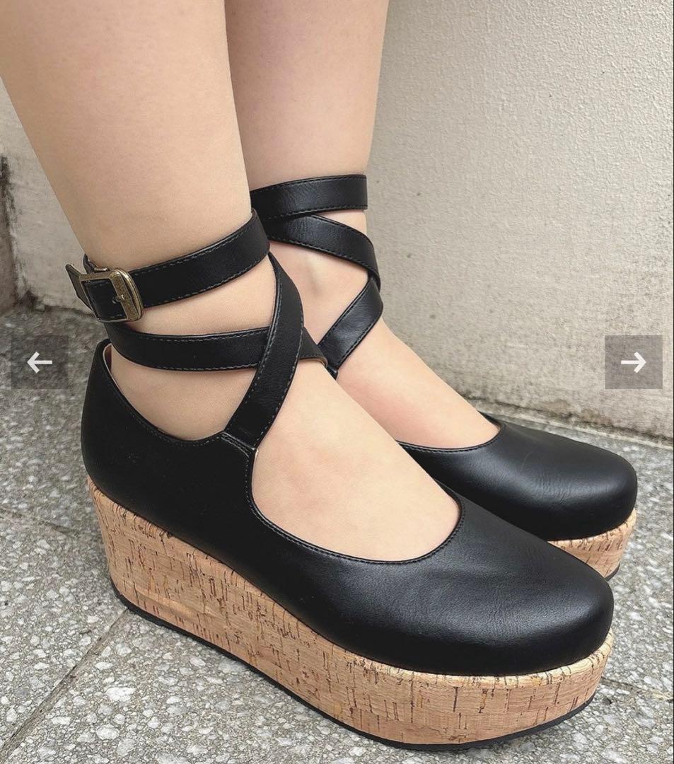 クロスストラップ厚底パンプス/an another angelus