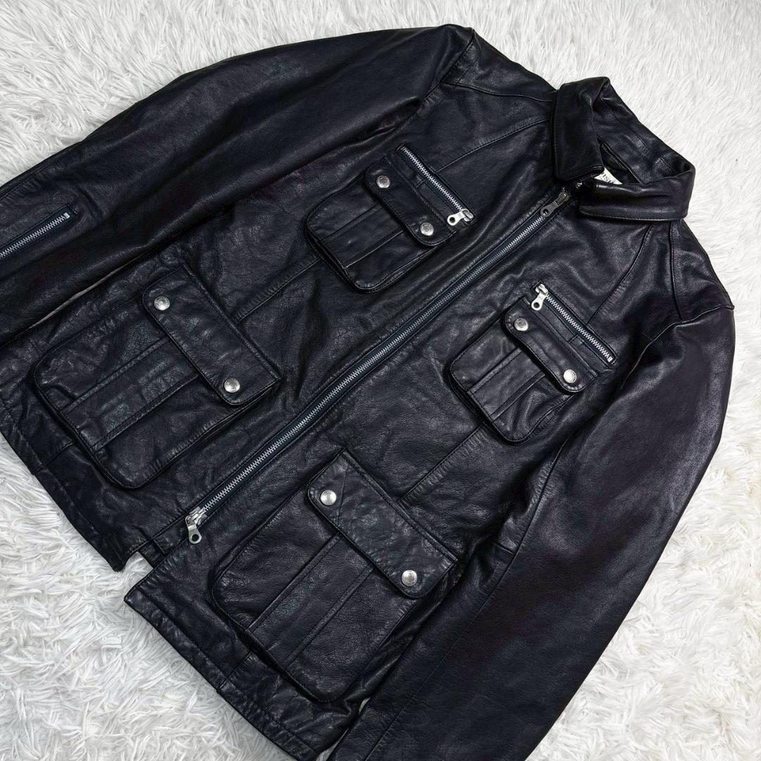 vanquish ライダース レザージャケット L 牛革 ダークネイビー カウ