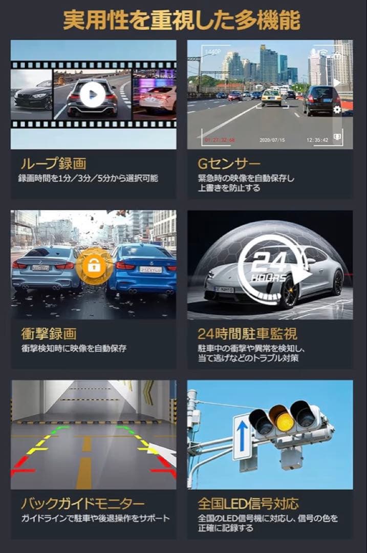 3カメラ❤️4K ミラー型ドライブレコーダー WiFi 前後内 GPS 駐車監視
