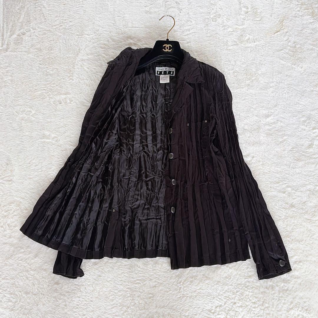 美品✨希少【ISSEY MIYAKE FETE】プリーツ長袖シャツ ブラック3