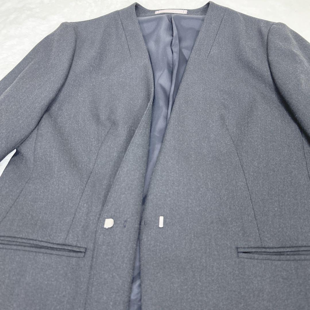 極美品✨ レミュー ノーカラー パンツスーツグレー 洗える ストレッチ 11号