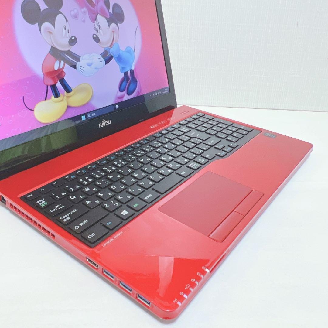 美品、光沢レッド、高速SSD、i3、バッテリーOK、イラレ&オフィス2021