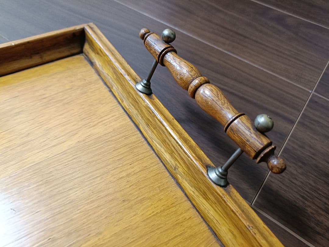 イギリスアンティーク　木製トレーハンドル付