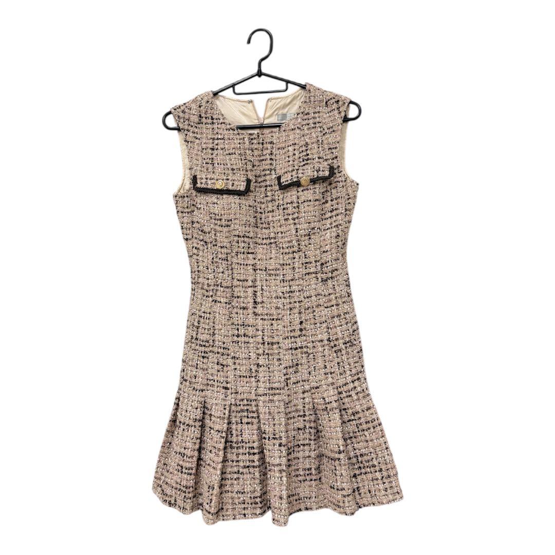 ローブドフルール robedefleurs ラメツイードプリーツミニドレスS