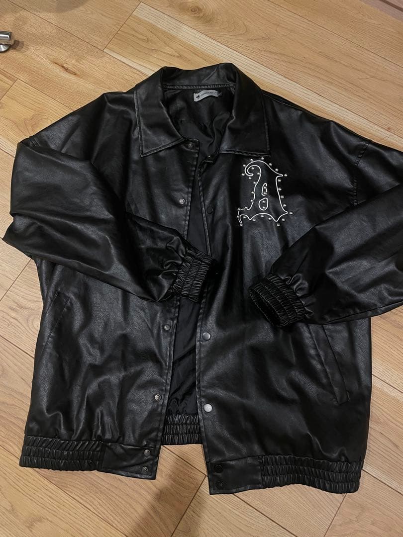 【XL】レザー ブラックジャケット AT FAR HEAVEN チュウカタベタイ