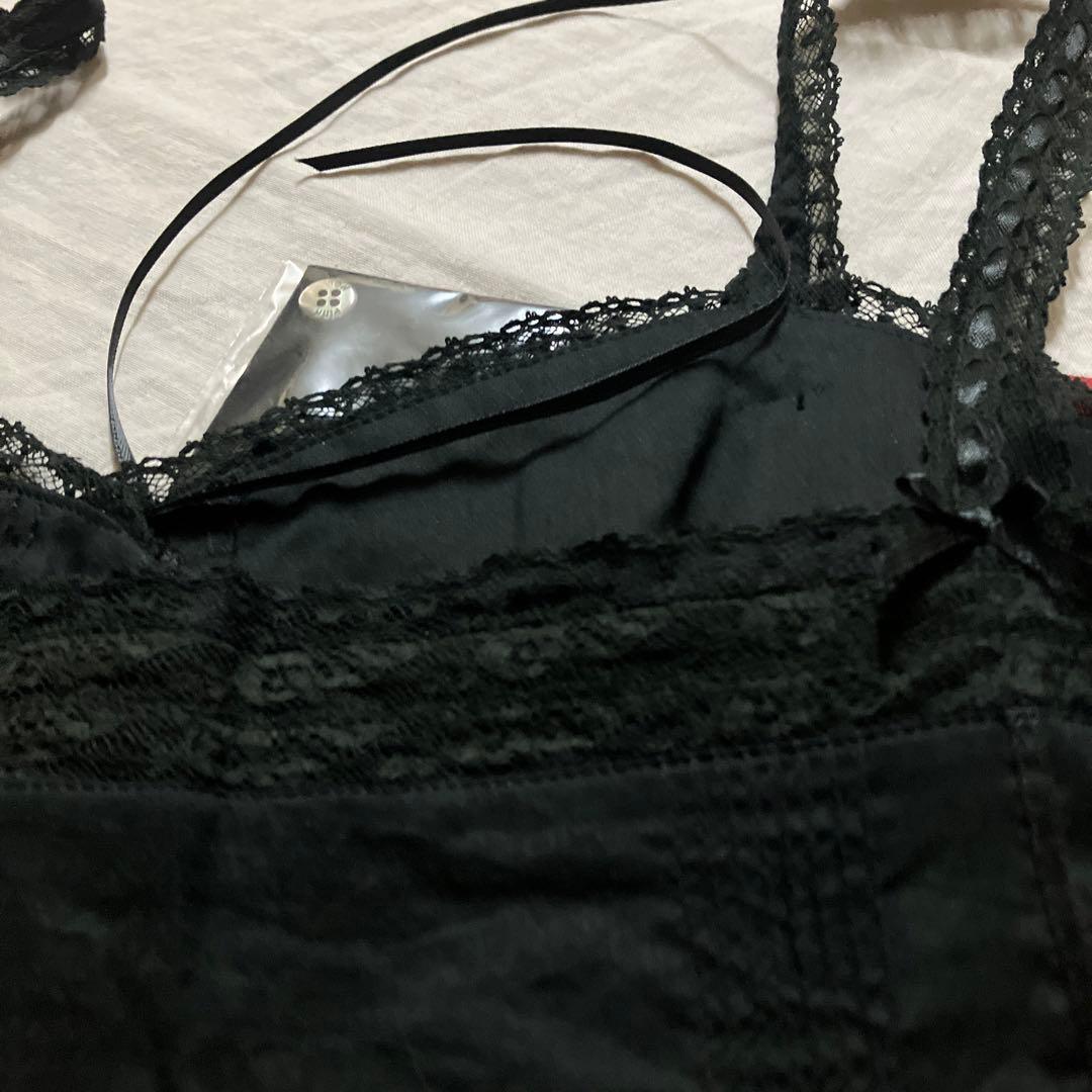 ピンクハウス 未使用品 綿ローン&フランス製?!レース黒生地キャミソール