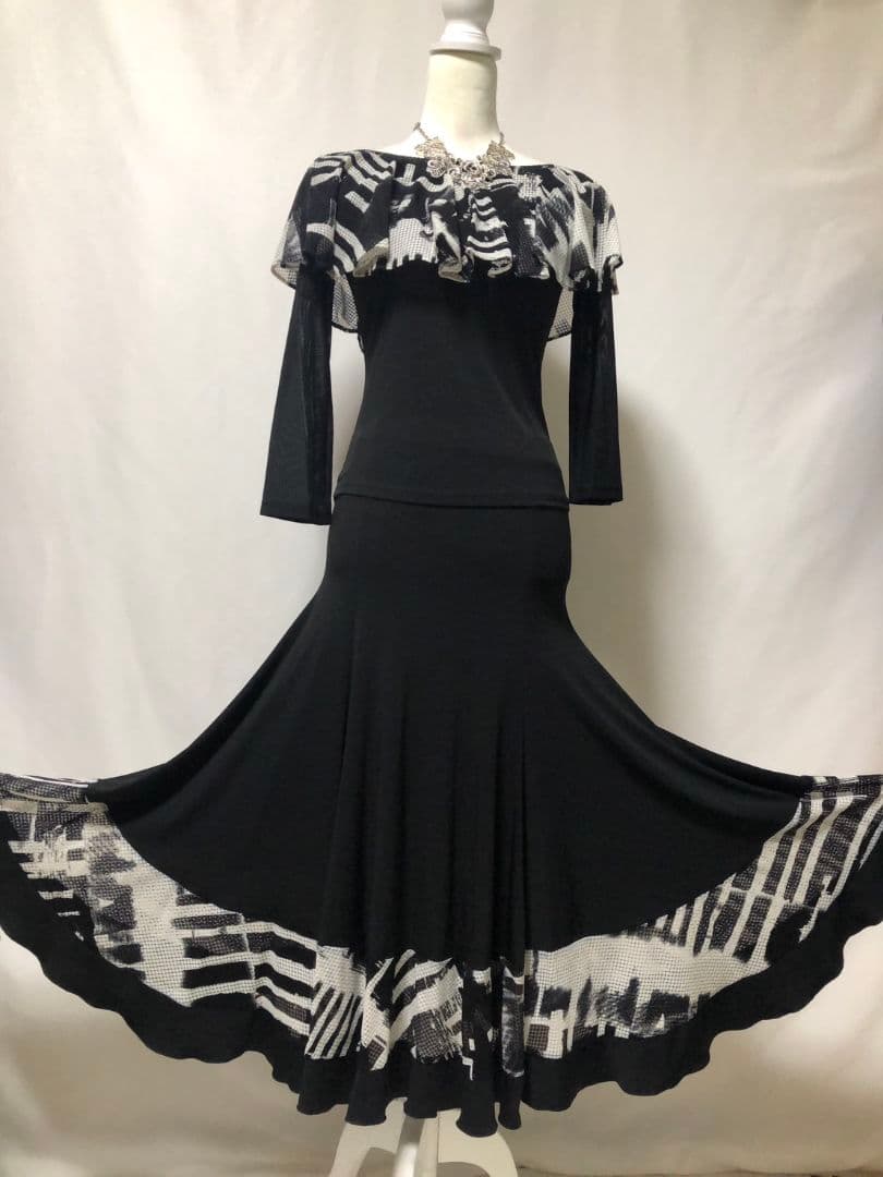 社交ダンス練習レッスン着パーティクリエイトサン現行ケープ風上下セットアップドレス