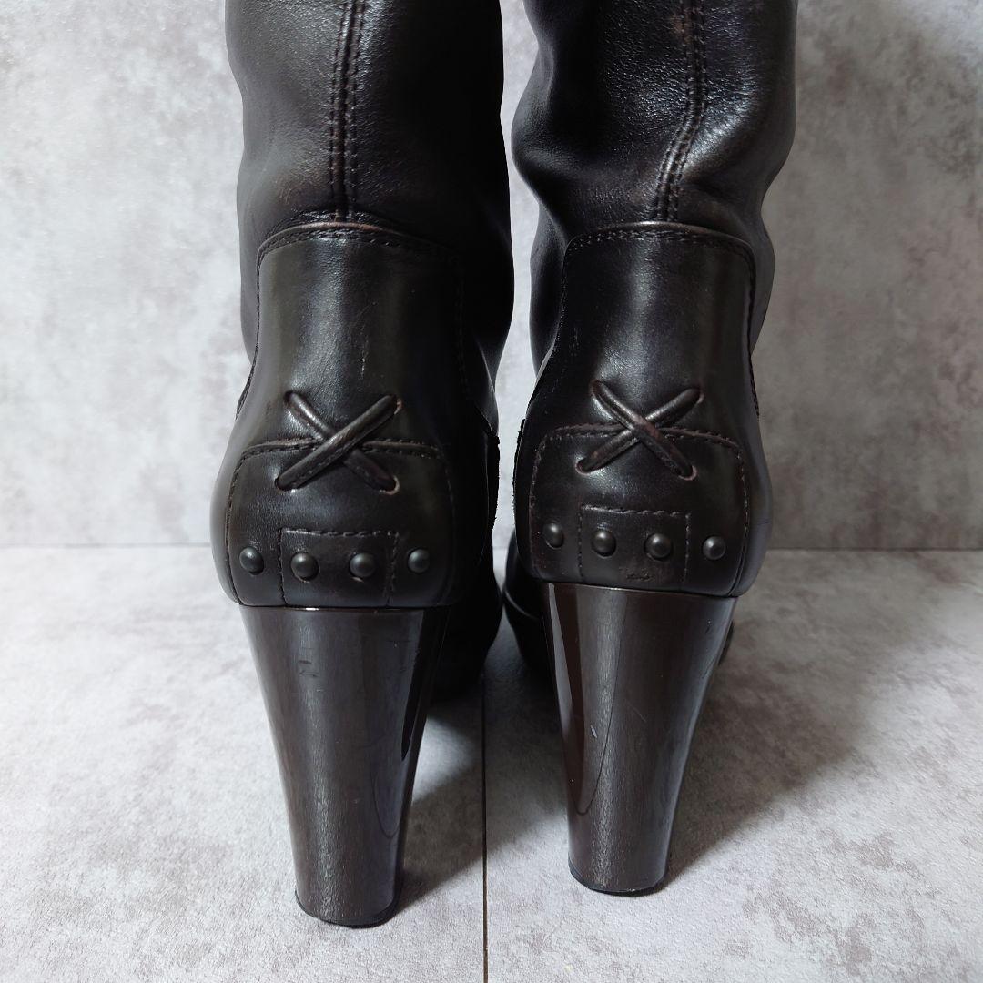 TOD’S トッズ ロングブーツ レザー ダークブラウン 37 1/2 美脚