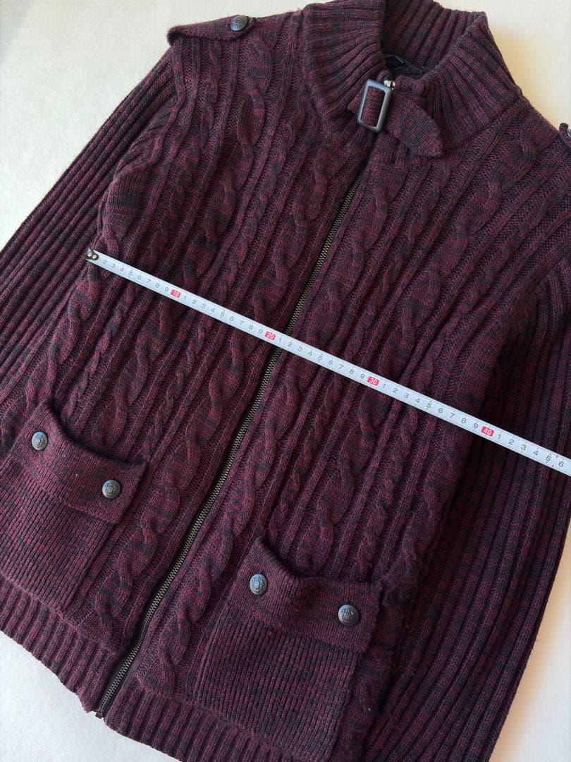 y2k 00s当時物 マーブルニット裏ボア ライダース ケーブル編み 平成ギャル