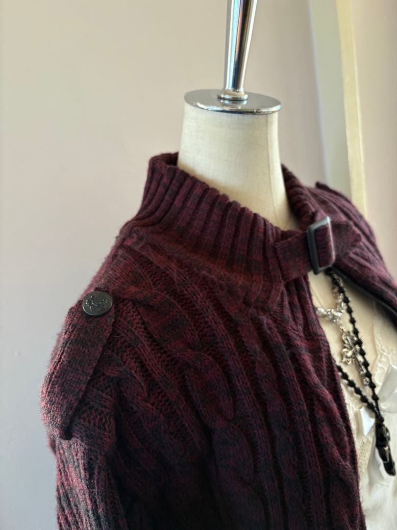 y2k 00s当時物 マーブルニット裏ボア ライダース ケーブル編み 平成ギャル