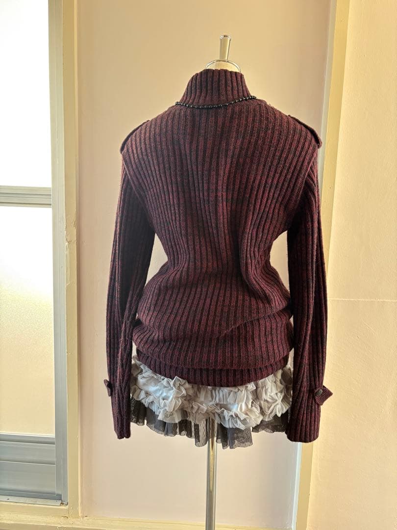 y2k 00s当時物 マーブルニット裏ボア ライダース ケーブル編み 平成ギャル