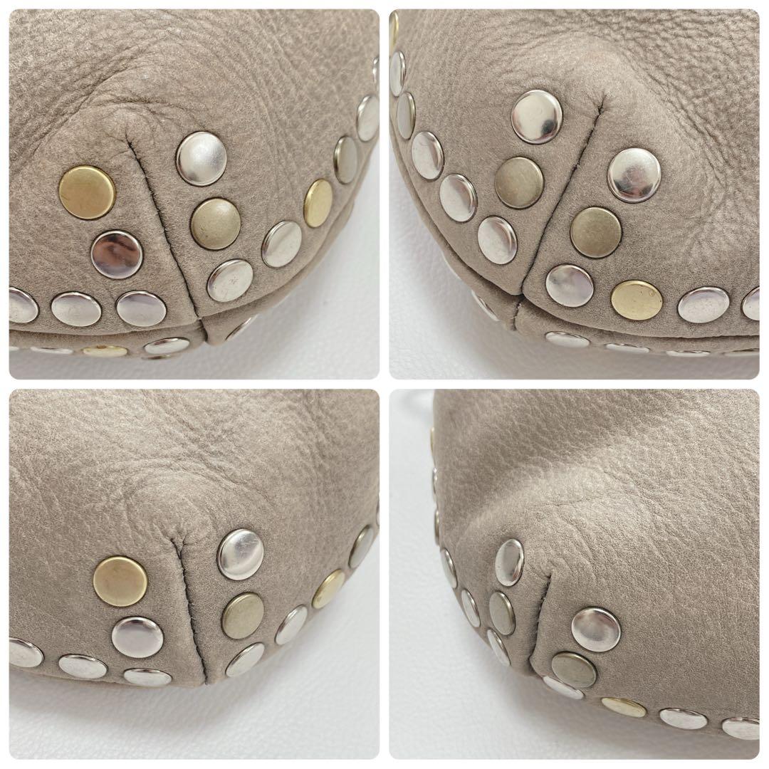 【TRES】牛革 スタッズ付き グレージュショルダー2wayバッグ y2k