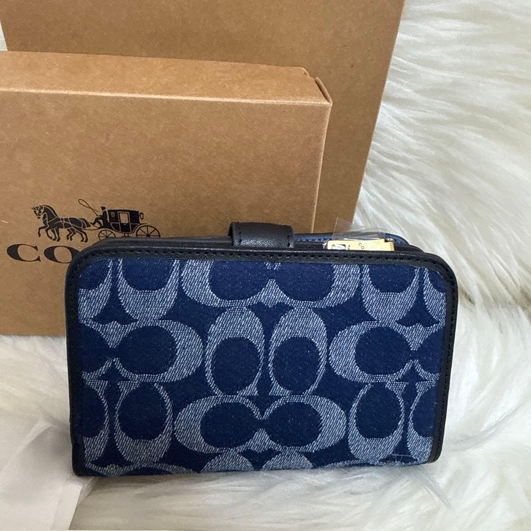 COACH 二つ折り財布 ネイビー デニム