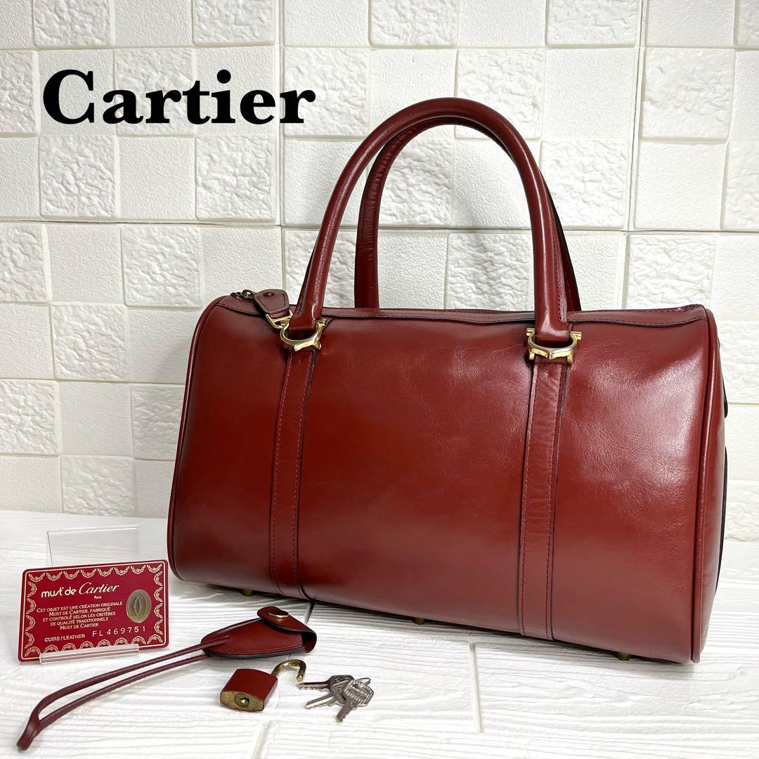 ✨極美品✨☘️Cartier☘️✨ボストンバッグ✨マストライン✨ボルドー✨南京錠✨