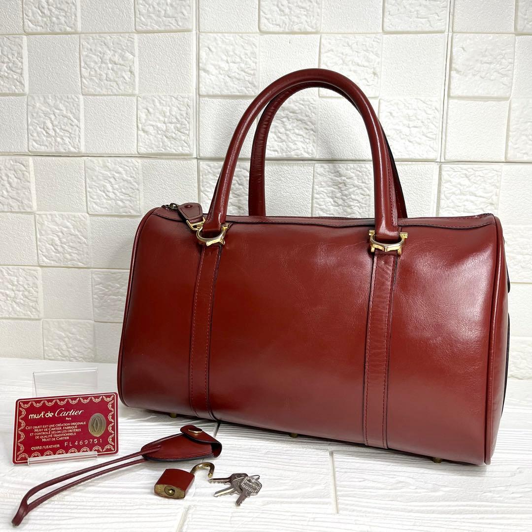 ✨極美品✨☘️Cartier☘️✨ボストンバッグ✨マストライン✨ボルドー✨南京錠✨