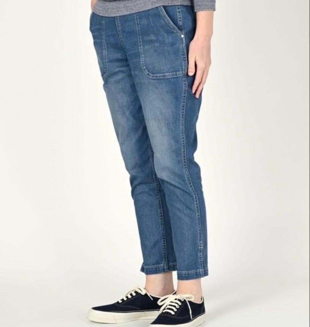 45R ライ麦デニムストレッチの桃比女 ロゴ刺繍 ロゴボタン インディゴ L