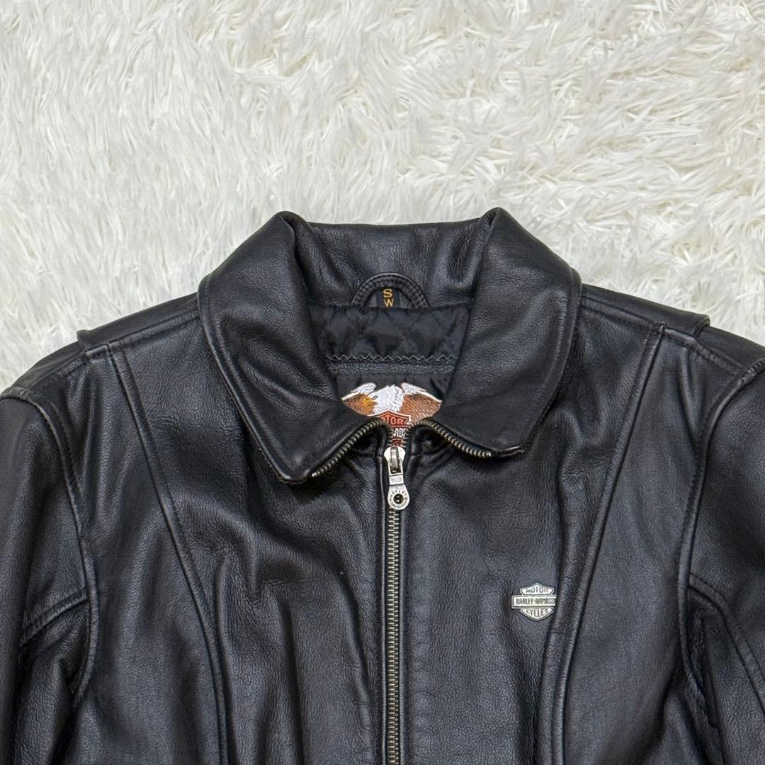 ハーレーダビッドソン　シングルライダースジャケット　S　ファイヤーパターン　刺繍