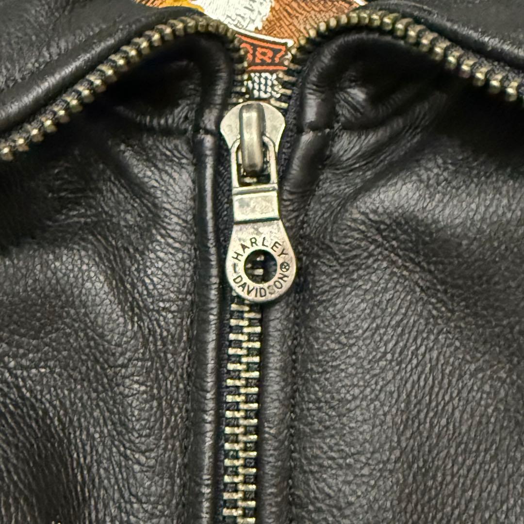 ハーレーダビッドソン　シングルライダースジャケット　S　ファイヤーパターン　刺繍