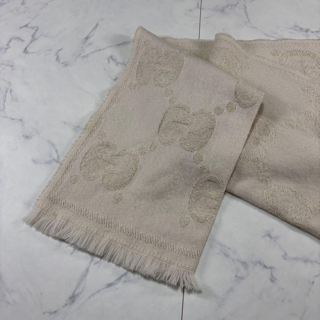 GUCCI 最高級ウール ジャカード マフラー ゴールド ラメ