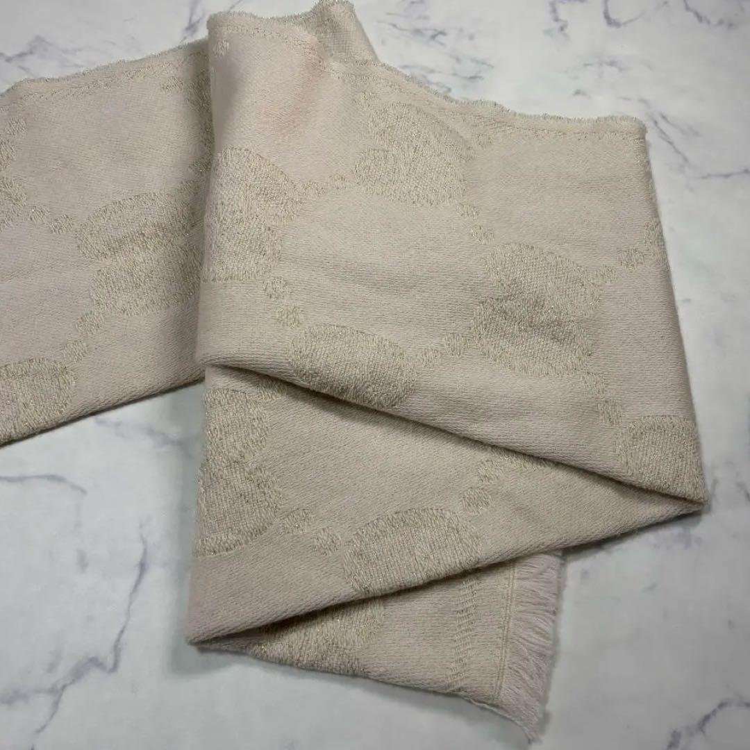 GUCCI 最高級ウール ジャカード マフラー ゴールド ラメ